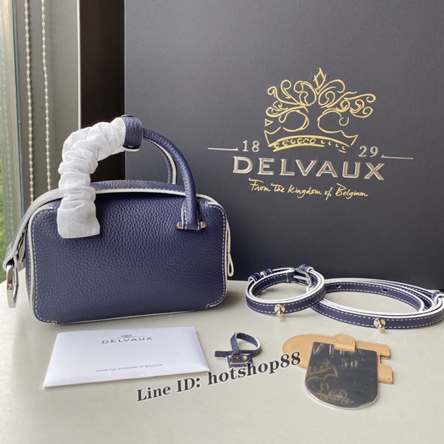 Delvaux全新系列深藍色CoolBox手袋 德爾沃專櫃Nano尺碼體閑無縫手提女包 bxs1182